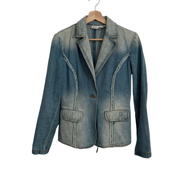 Together Jackets & Blazers - Y2K Denim Jacket Lace Up Back Acid Wash 10 Vintage